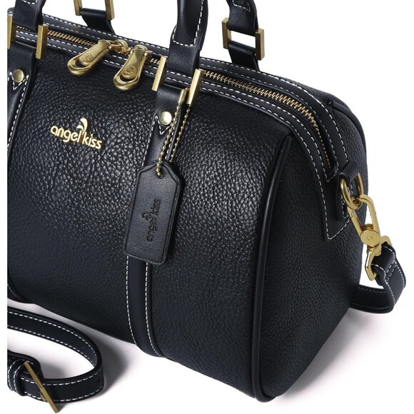 Timeless Vegan Leather Satchel Handbag with Detachable Shoulder Strap - Black - Picture 2 of 9